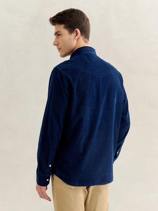 Gant Men Navy Blue Regular Fit Solid Corduroy Shirt