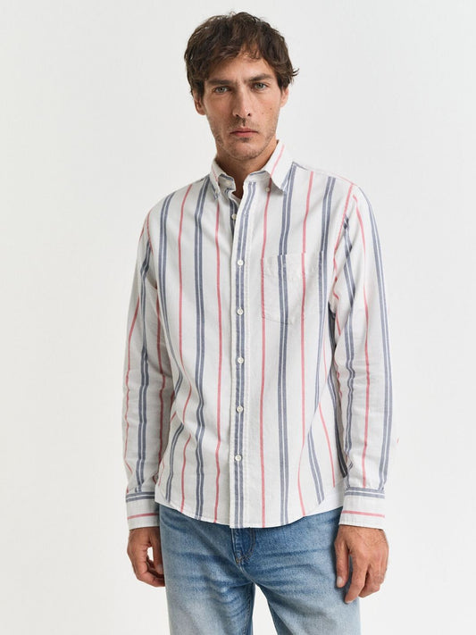 Gant Men White Striped Regular Fit Pure Cotton Shirt