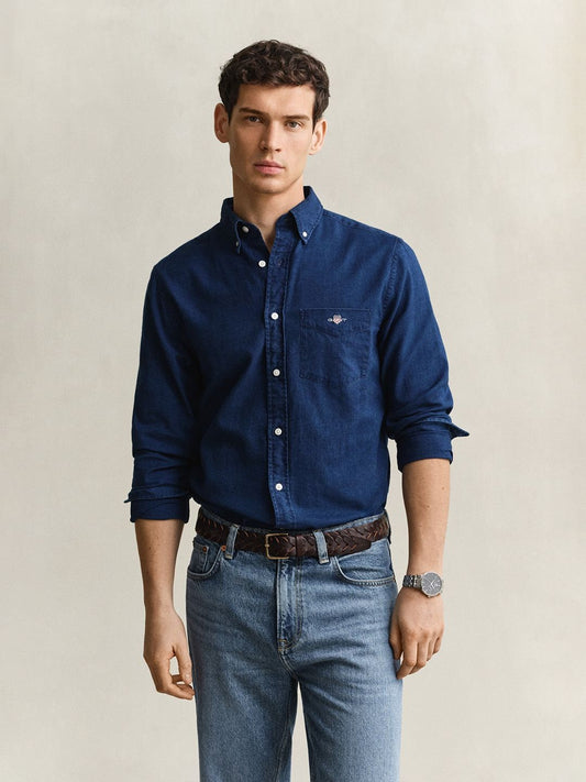 Gant Men Navy Blue Solid Regular Fit Pure Cotton Shirt
