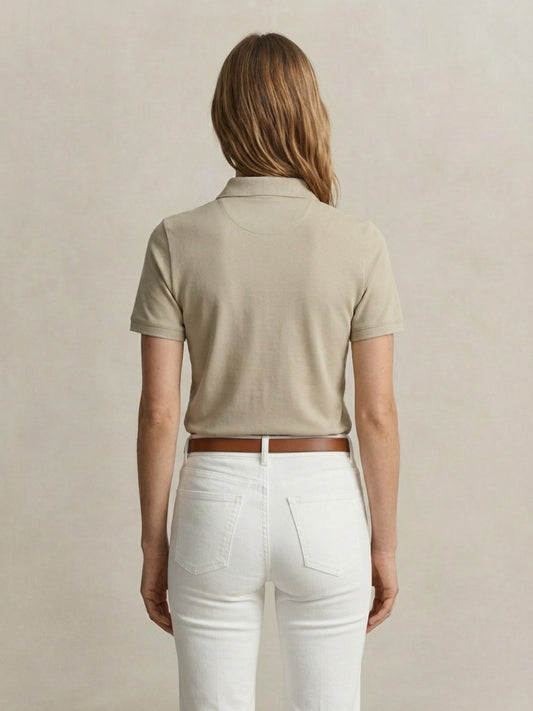 Gant Women Beige Solid Slim Fit Polo T-Shirt