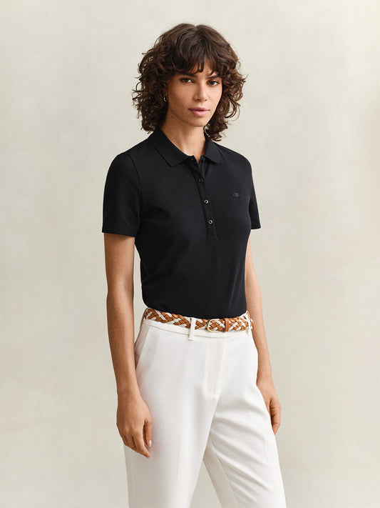 Gant Women Black Solid Slim Fit Polo T-Shirt