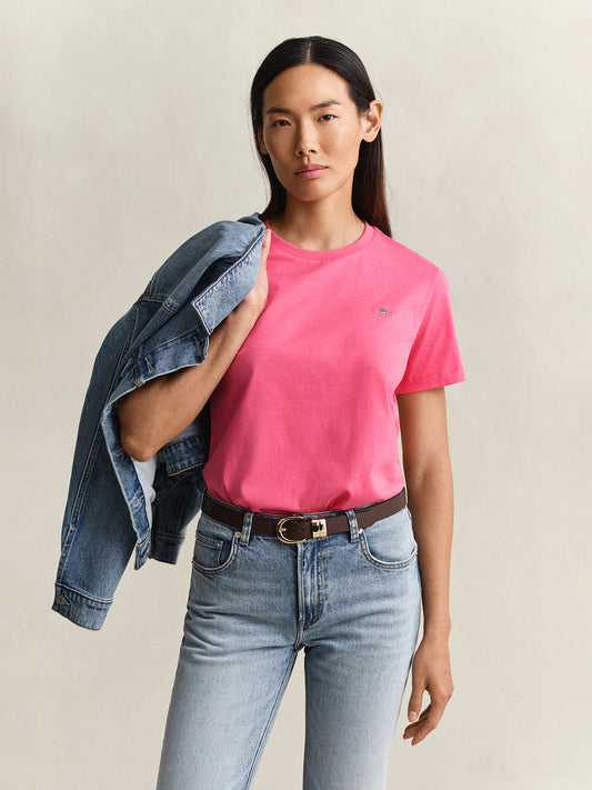 Gant Women Pink Solid Regular Fit T-Shirt