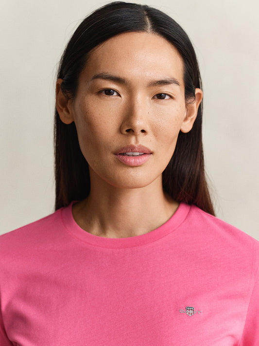 Gant Women Pink Solid Regular Fit T-Shirt