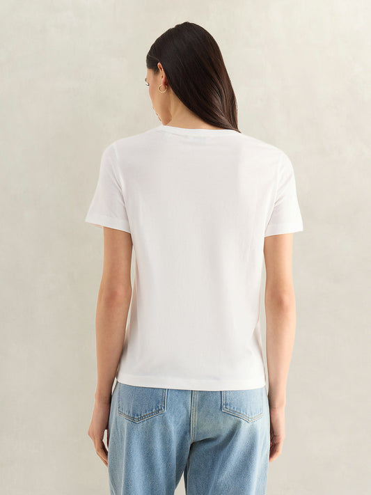 GANT Womens White Round Neck T-Shirt