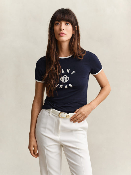 Gant Women Navy Blue Printed Slim Fit T-Shirt
