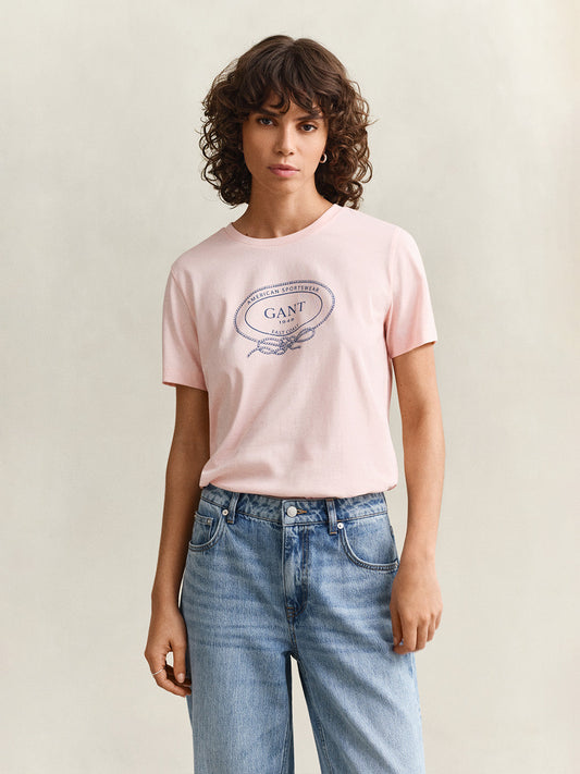 GANT Women Pink Logo Crew Neck T-Shirt