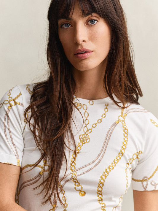 GANT Women White Printed Slim Fit Crew Neck T-Shirt