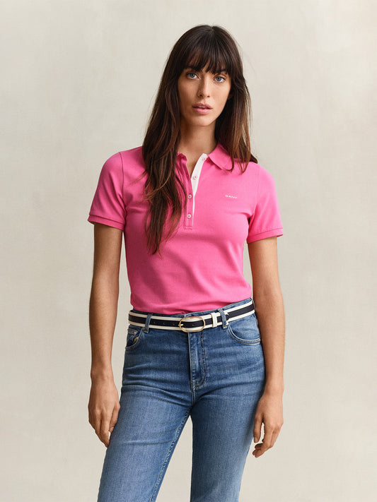 Gant Women Pink Solid Slim Fit Polo T-Shirt