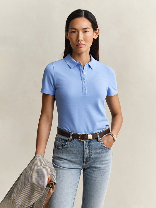 Gant Women Blue Solid Slim Fit Polo T-Shirt
