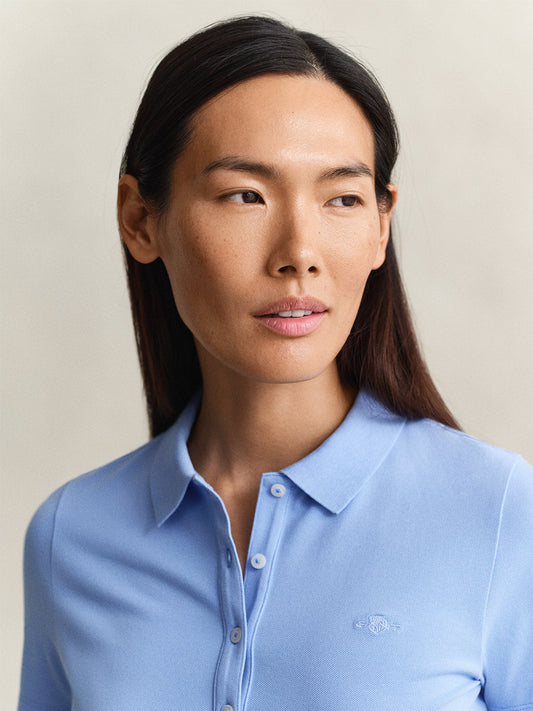 Gant Women Blue Solid Slim Fit Polo T-Shirt