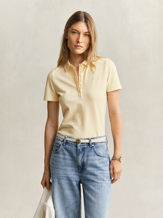 Gant Women Yellow Solid Slim Fit Polo T-Shirt