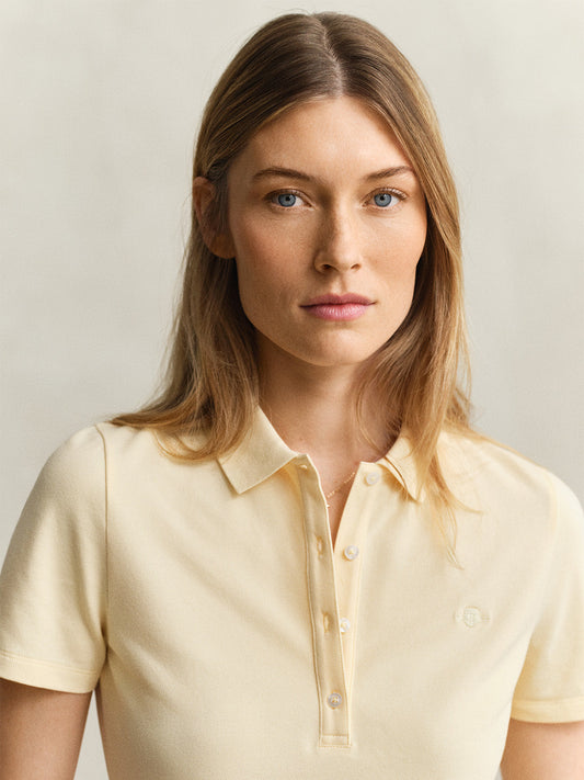 Gant Women Yellow Solid Slim Fit Polo T-Shirt