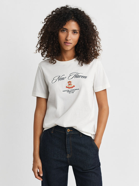 GANT Women White Crest Printed T-Shirt
