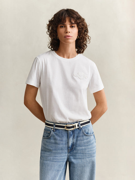 GANT Women White Regular Fit Tonal Shield T-Shirt