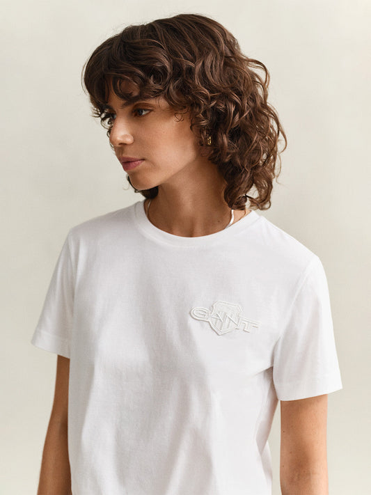 GANT Women White Regular Fit Tonal Shield T-Shirt