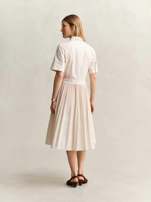 GANT Women Off White Pleated Midi Shirt Dress