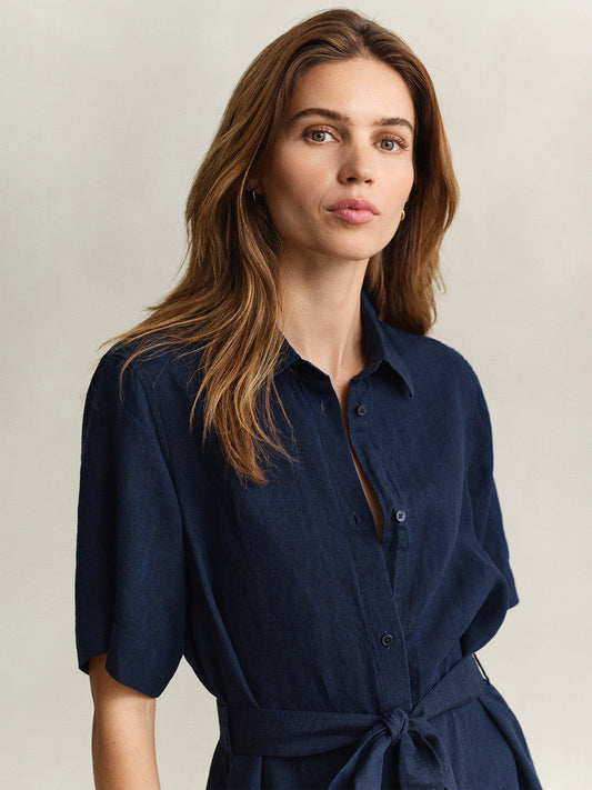 GANT Women Navy Blue Midi Linen Dress