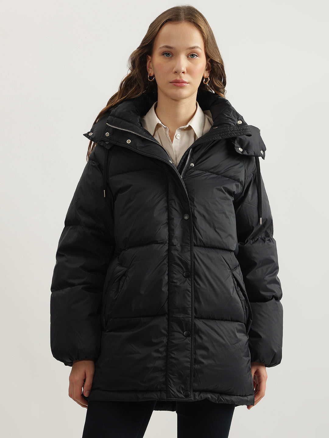 Shop Gant Women Black Solid Hooded Full Sleeves Puffer Jacket GANT India