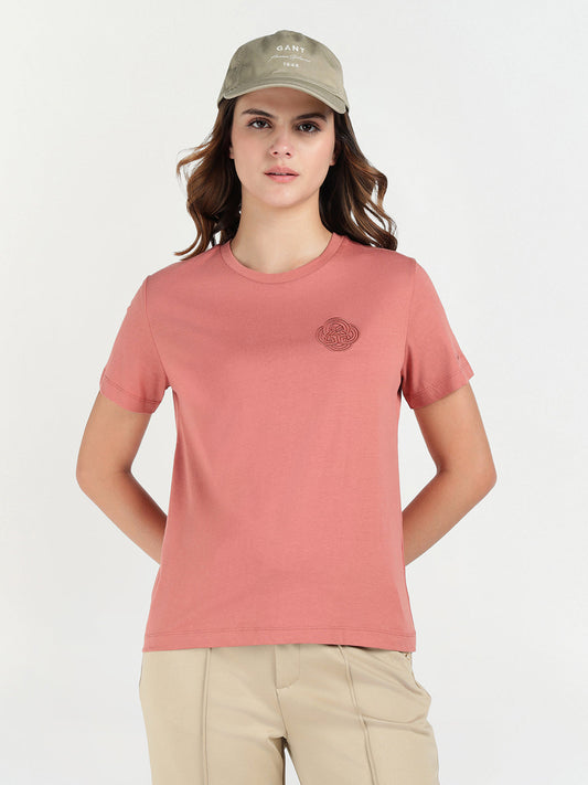 Gant Women Red Graphic Crew Neck Tshirt