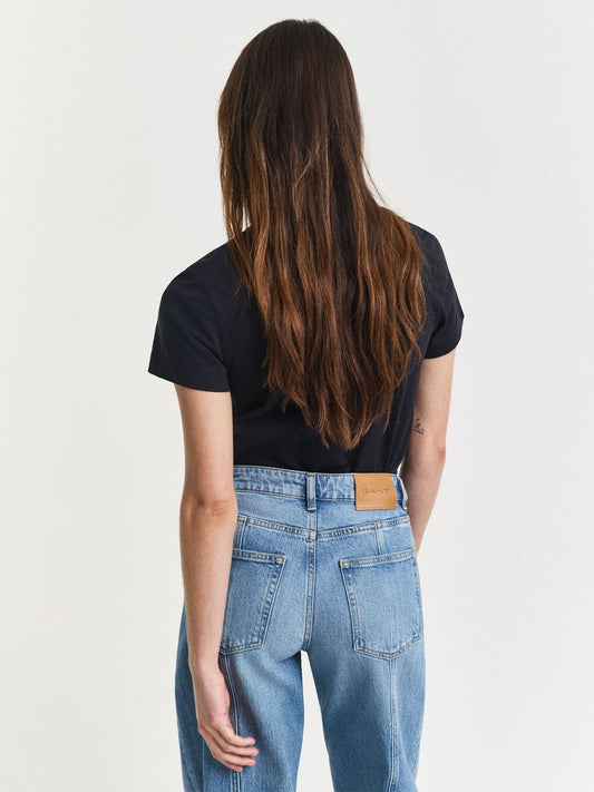 Gant Women Black Solid Regular Fit Pure Cotton T-Shirt