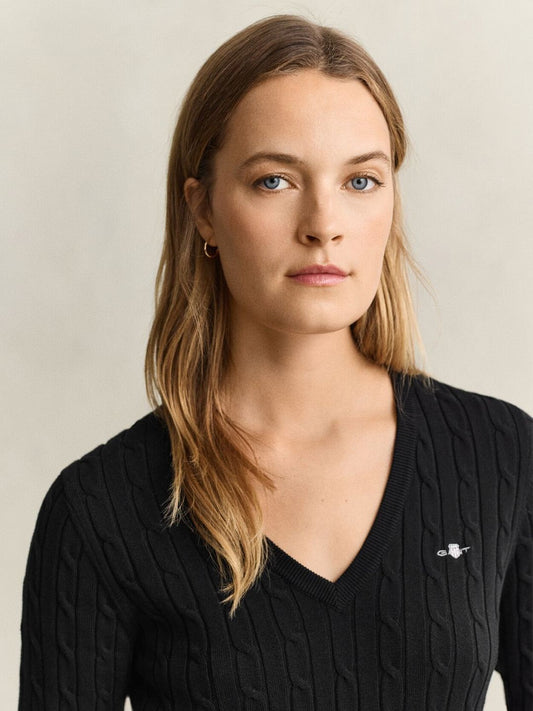 Gant Women Black Textured Slim Fit Sweater