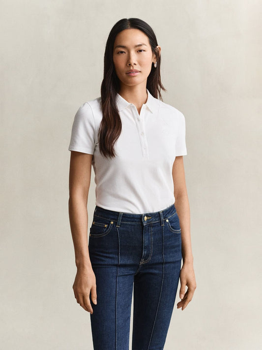 Gant Women White Solid Slim Fit Polo T-Shirt