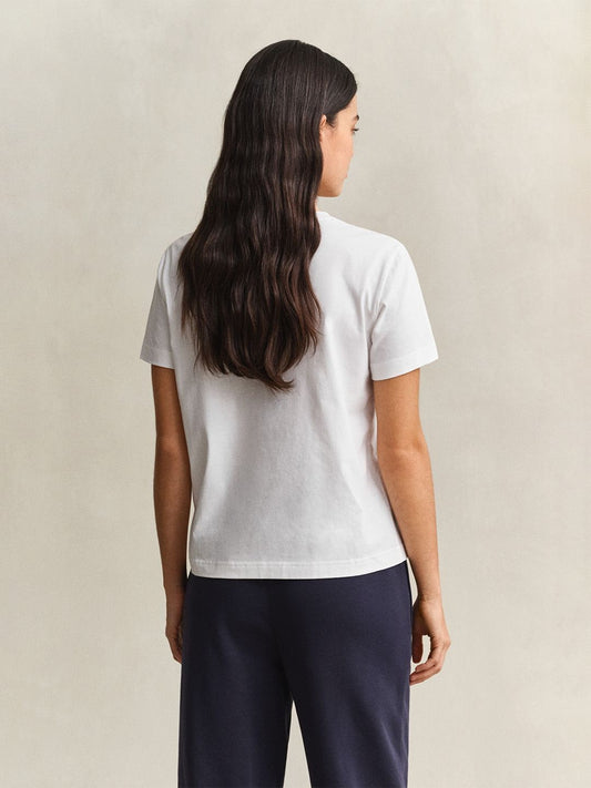 Gant Women White Solid Regular Fit Pure Cotton T-Shirt