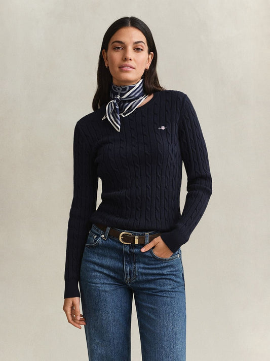 Gant Women Navy Blue Textured Slim Fit Sweater