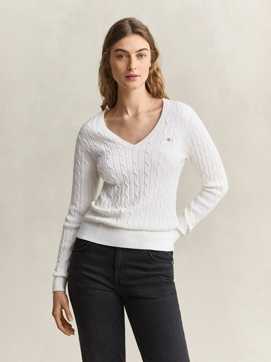 Gant Women White Textured Slim Fit Sweater