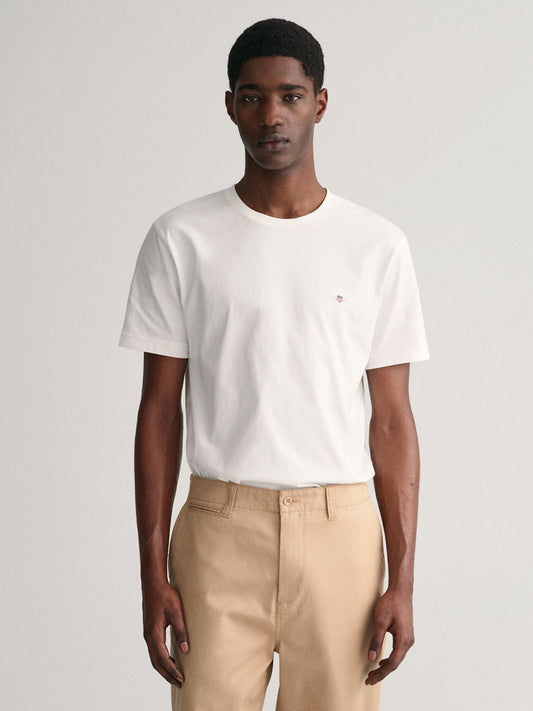 Gant Men White Solid Crew Neck Tshirt