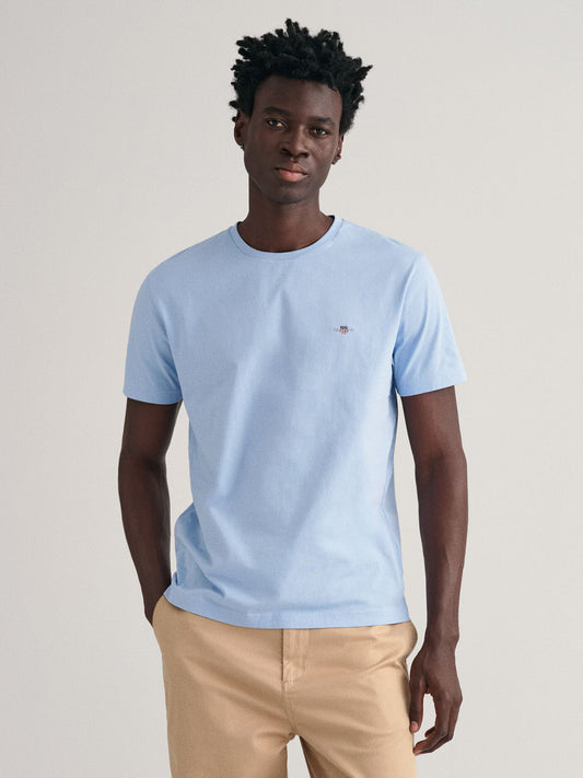 Gant Men Blue Solid Crew Neck Tshirt