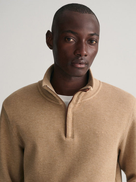 Gant Men Khaki Solid Half Zip Sweatshirt