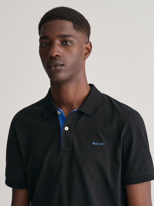 Gant Men Black Solid Polo Tshirt