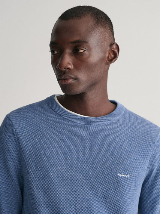 Gant Men Blue Solid Crew Neck Sweater
