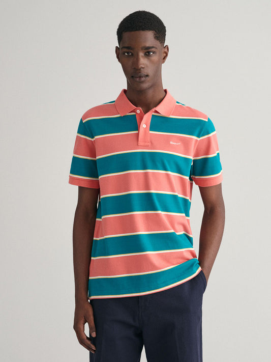 Gant Men Blue Striped Polo Collar Short Sleeves T-shirt