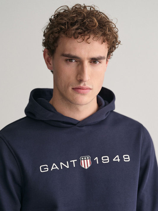 Gant Men Navy Blue Solid Hooded Long Sleeves Sweatshirt