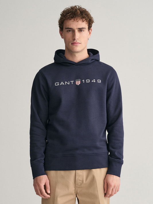 Gant Men Navy Blue Solid Hooded Long Sleeves Sweatshirt