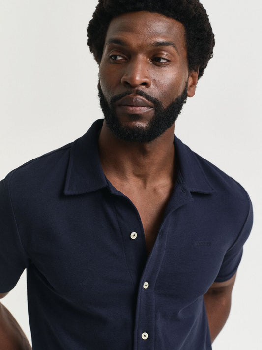 Gant Men Blue Solid Collar Shirt