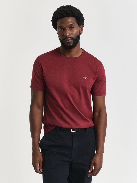 Gant Men Red Solid Crew Neck Tshirt