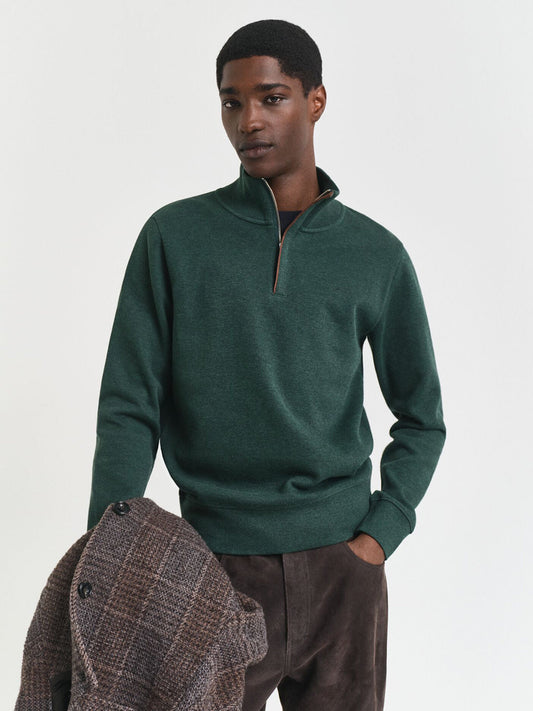 Gant Men Green Solid Half Zip Sweatshirt