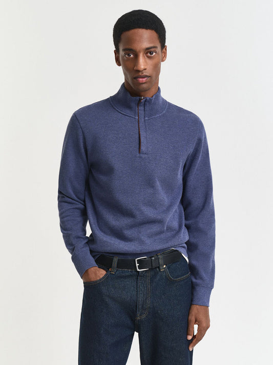 Gant Men Blue Solid Half Zip Sweatshirt