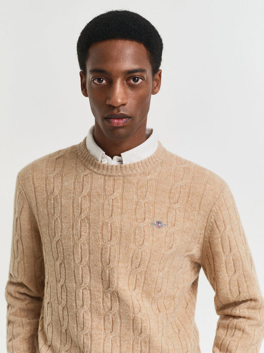 Gant Men Khaki Solid Crew Neck Sweater
