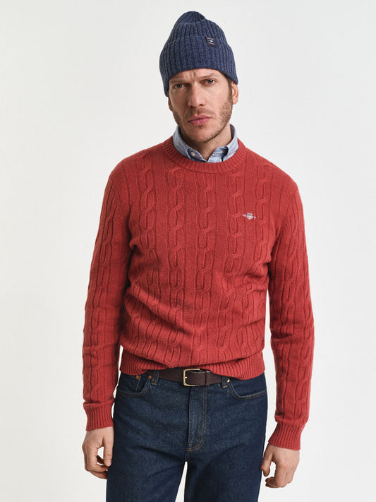 Gant Men Red Solid Crew Neck Sweater