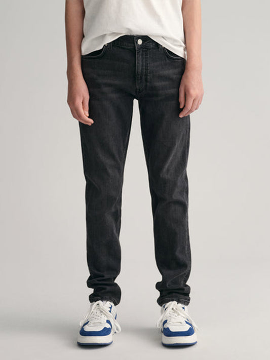 Gant Boys Black Washed Mid-Rise Slim Fit Jeans