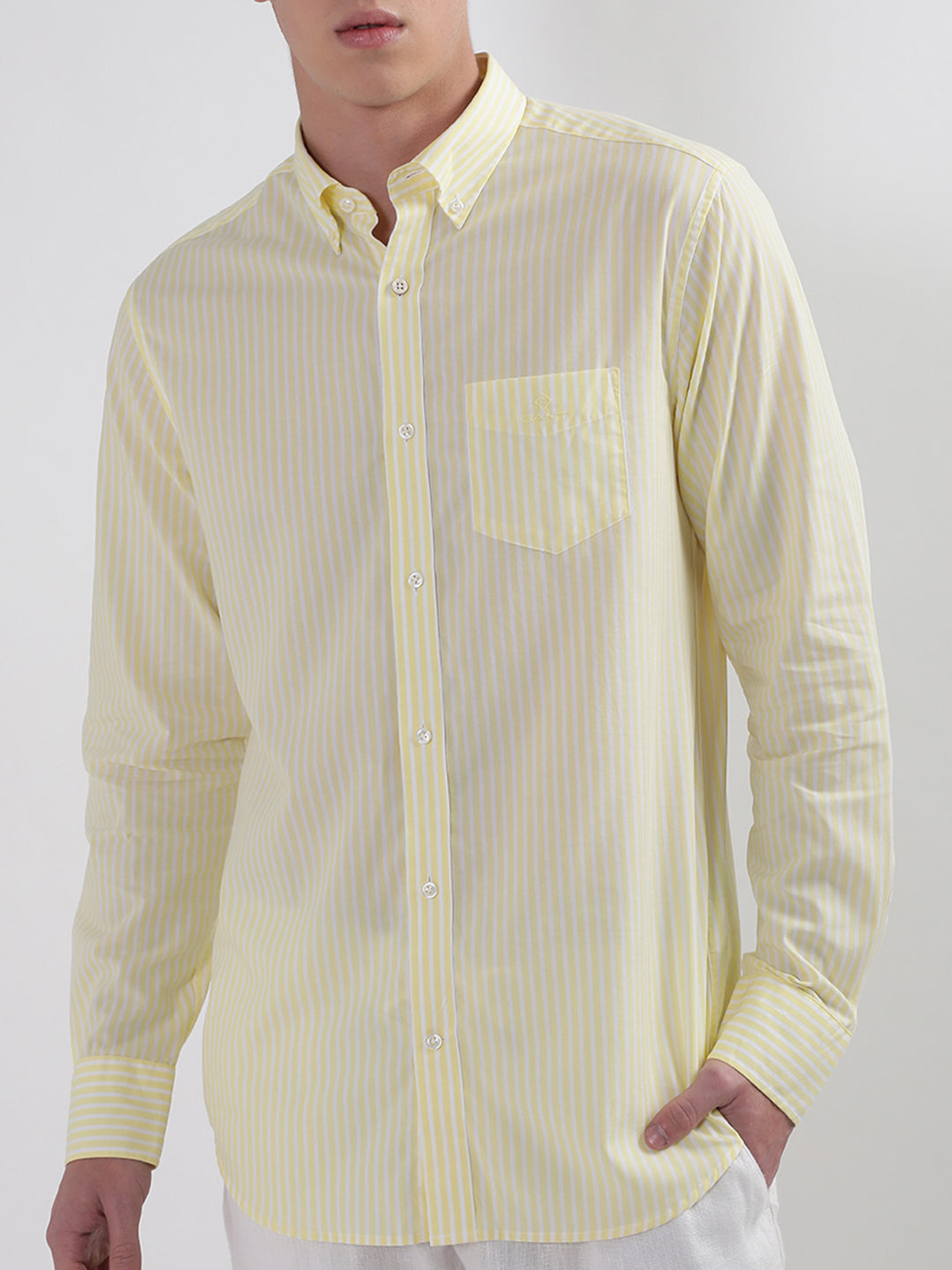 Gant Yellow Broadcloth Striped Regular Fit Shirt