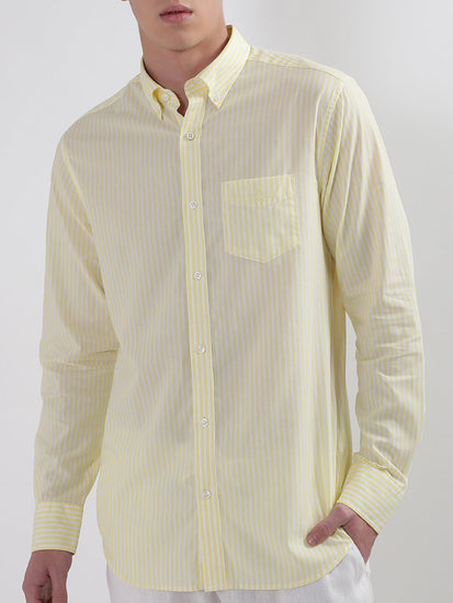 Gant Yellow Broadcloth Striped Regular Fit Shirt