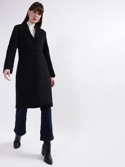 Gant Women Black Solid Collar Overcoat