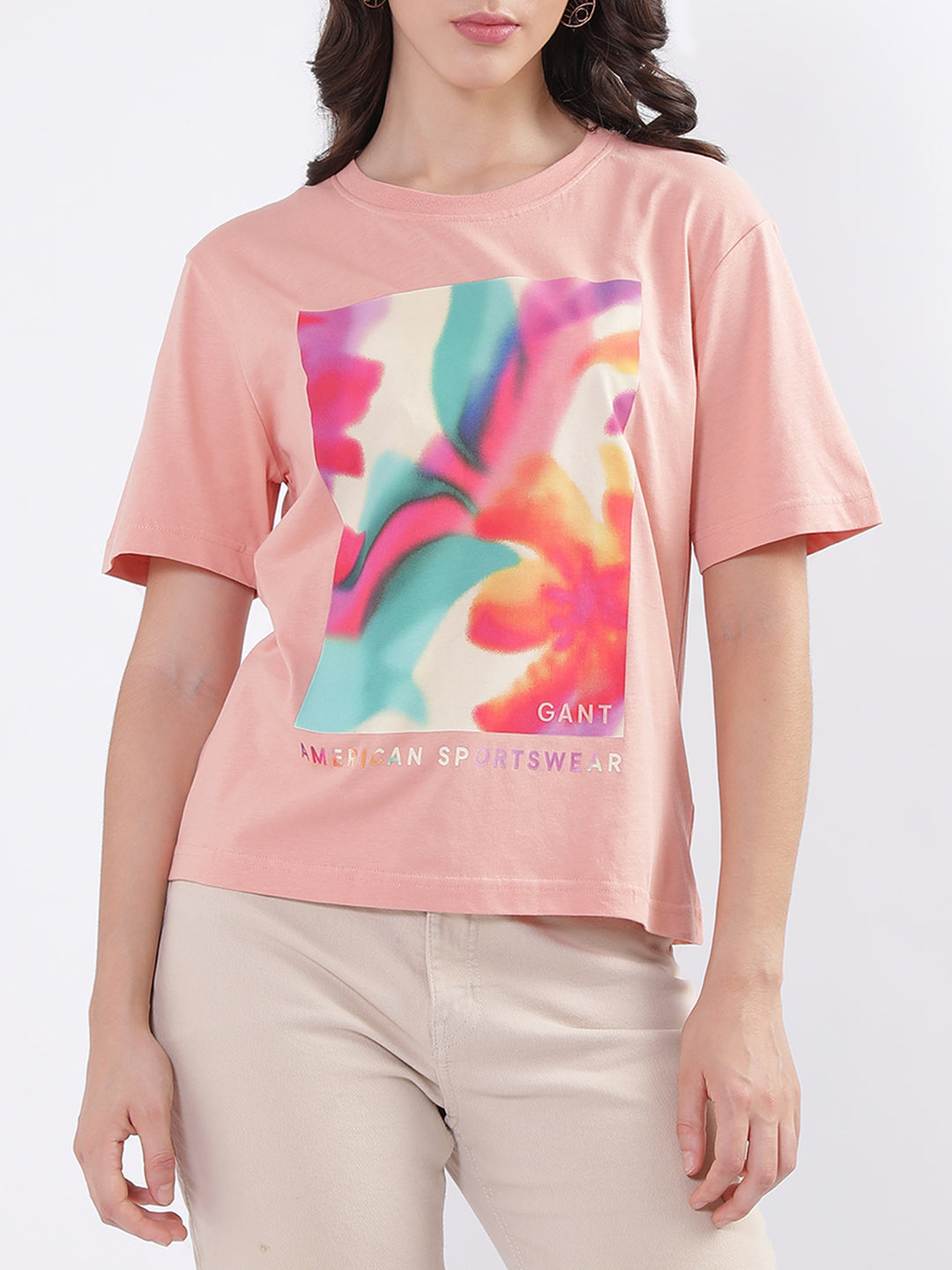 Gant Pink Fashion Printed Relaxed Fit T-Shirt