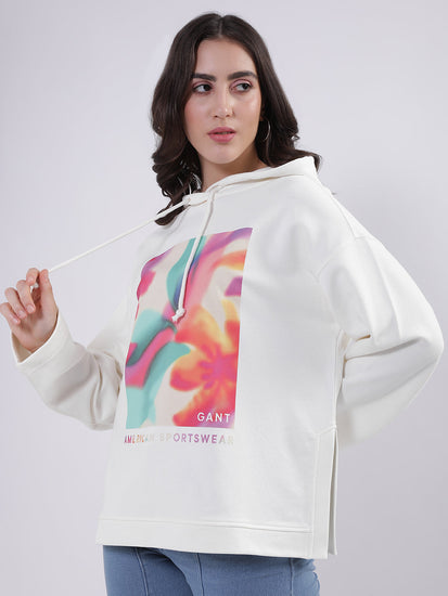 Gant Women White Printed Hooded Sweatshirt