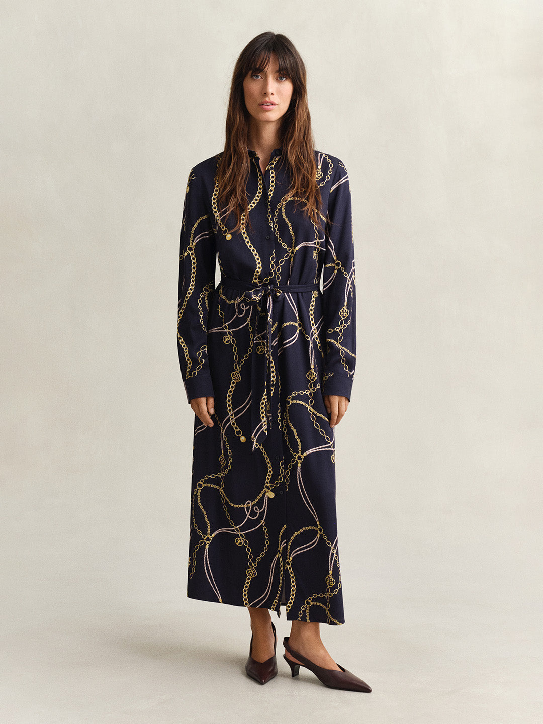 GANT Women Navy Blue Printed Midi Shirt Dress